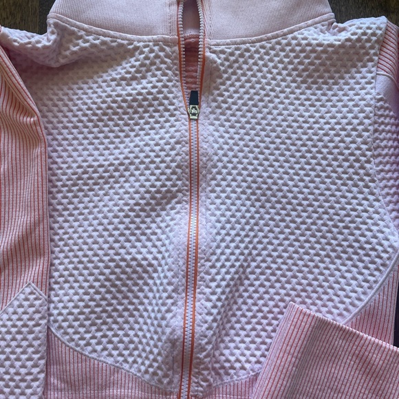 NWOT Gorgeous Pink and Orange Waffle Print Outfit crop top stripped contrast - Picture 2 of 8